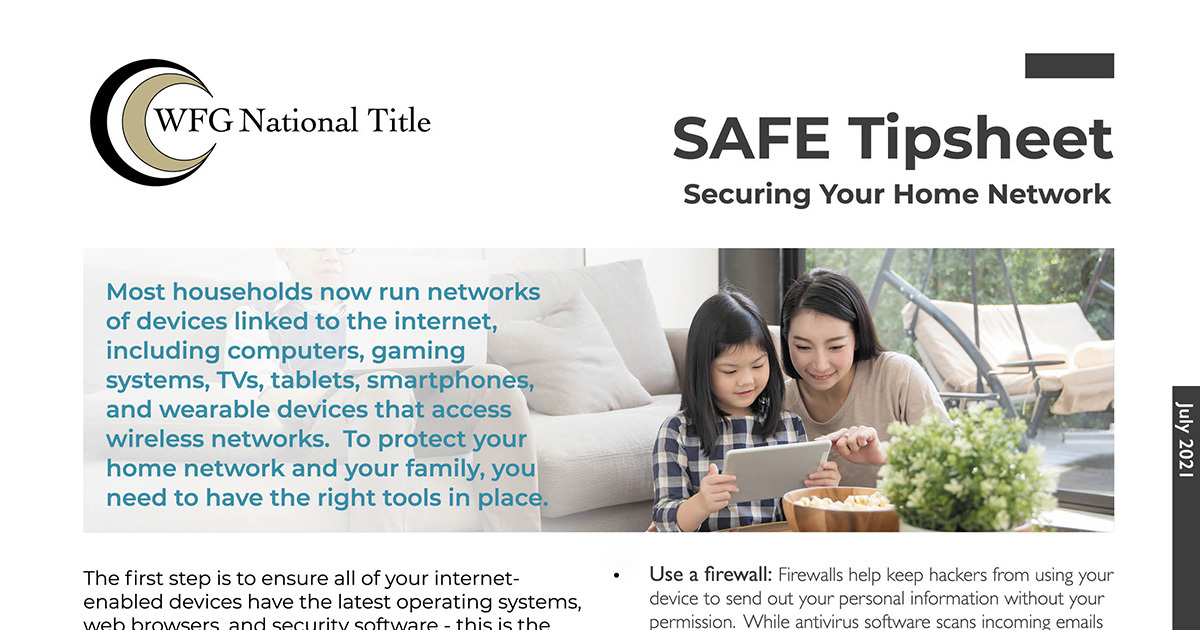 SAFE Tipsheet - Securing Your Home Network